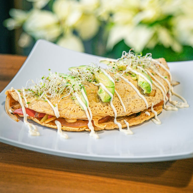 Gourmet crepe topped with fresh ingredients