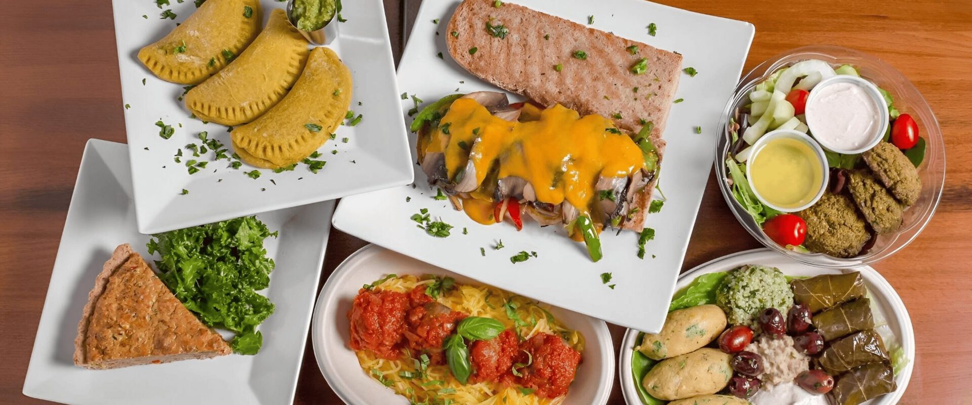 Variety of savory meals and salads
