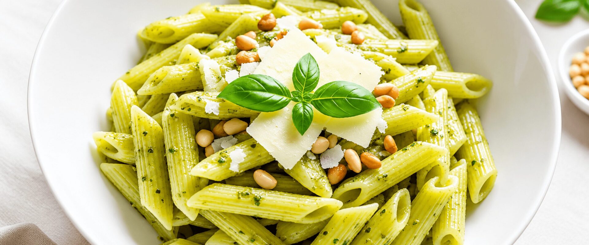 Pasta dish with basil and cheese