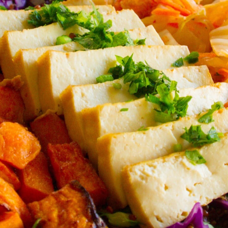 Tofu slices with fresh herbs