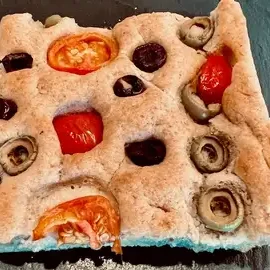 Homemade focaccia bread with toppings